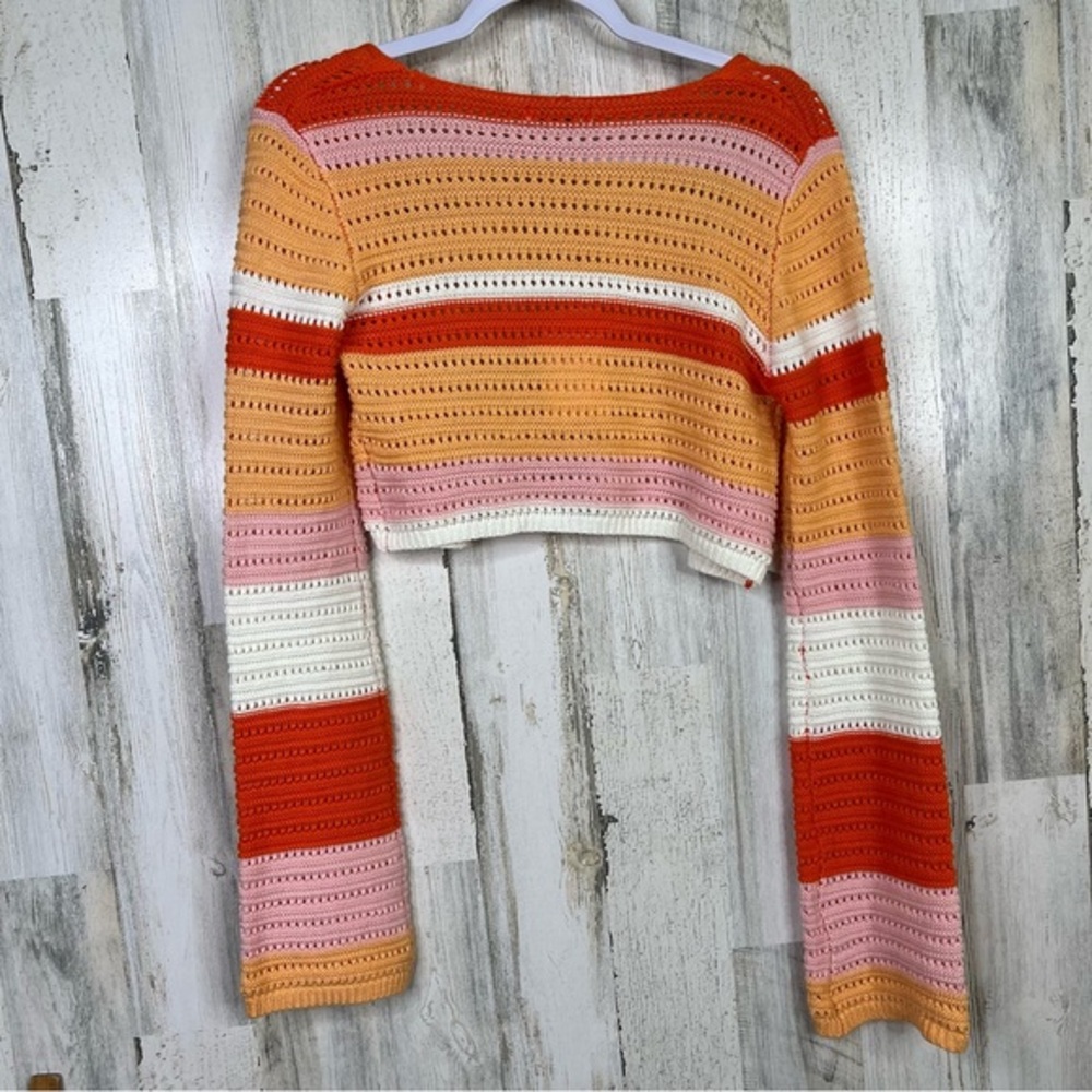 Colorblock Crop‎ Top Knit Sweater Long Sleeve Striped Cardigan by Emory Park - Picture 3 of 10